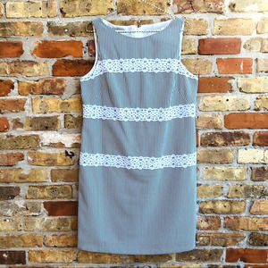 Grey and White Striped Dress Embroidery